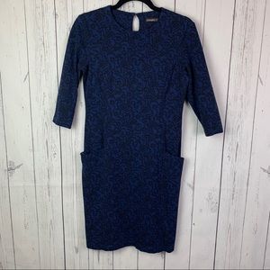 J. McLaughlin blue black floral dress w/ pockets